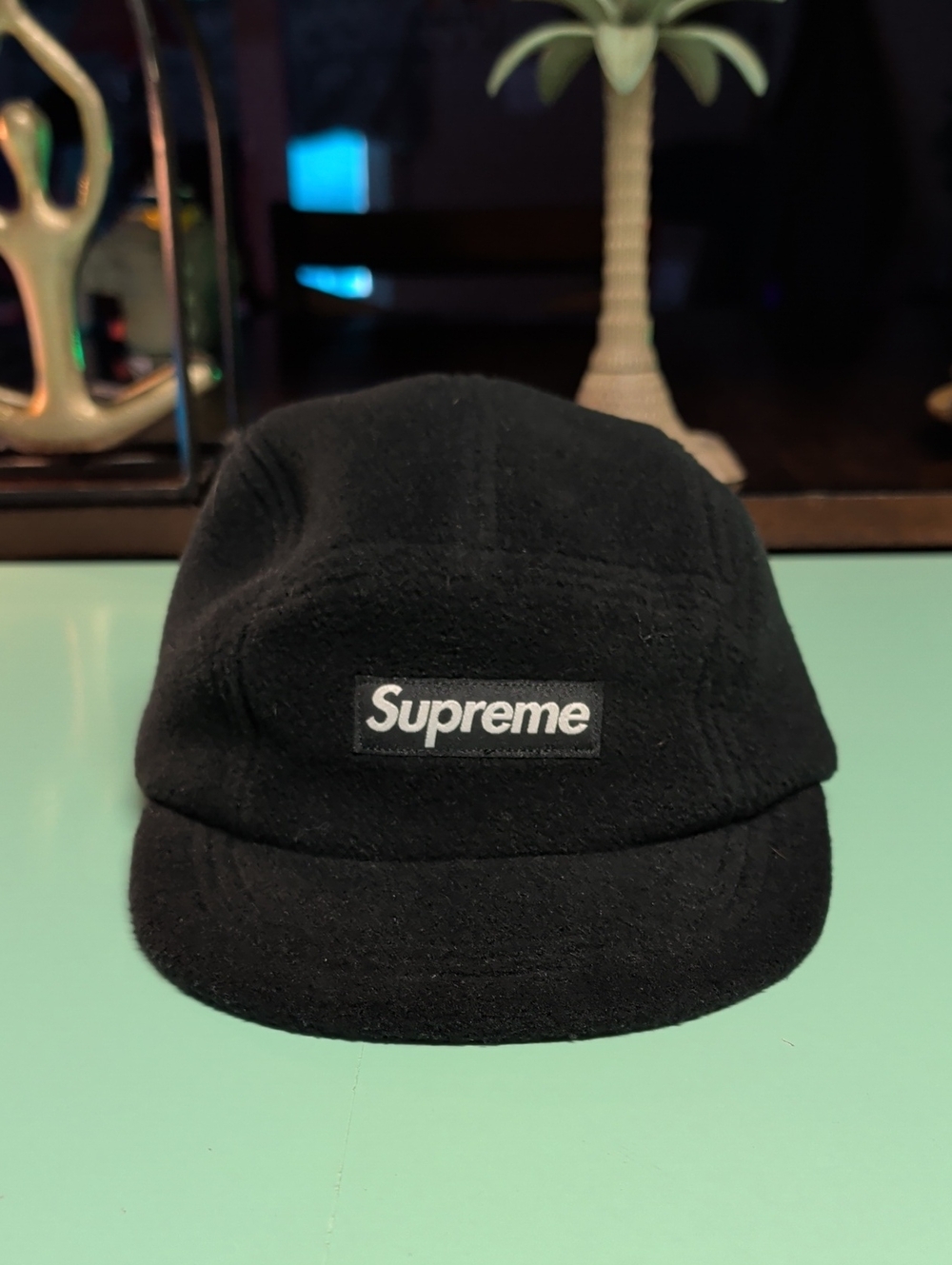 Supreme Black Wool Fleece 5-Panel Cap with Box Logo
